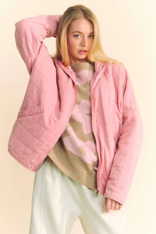 Quilted Zip Up Dropped Shoulder Jacket
