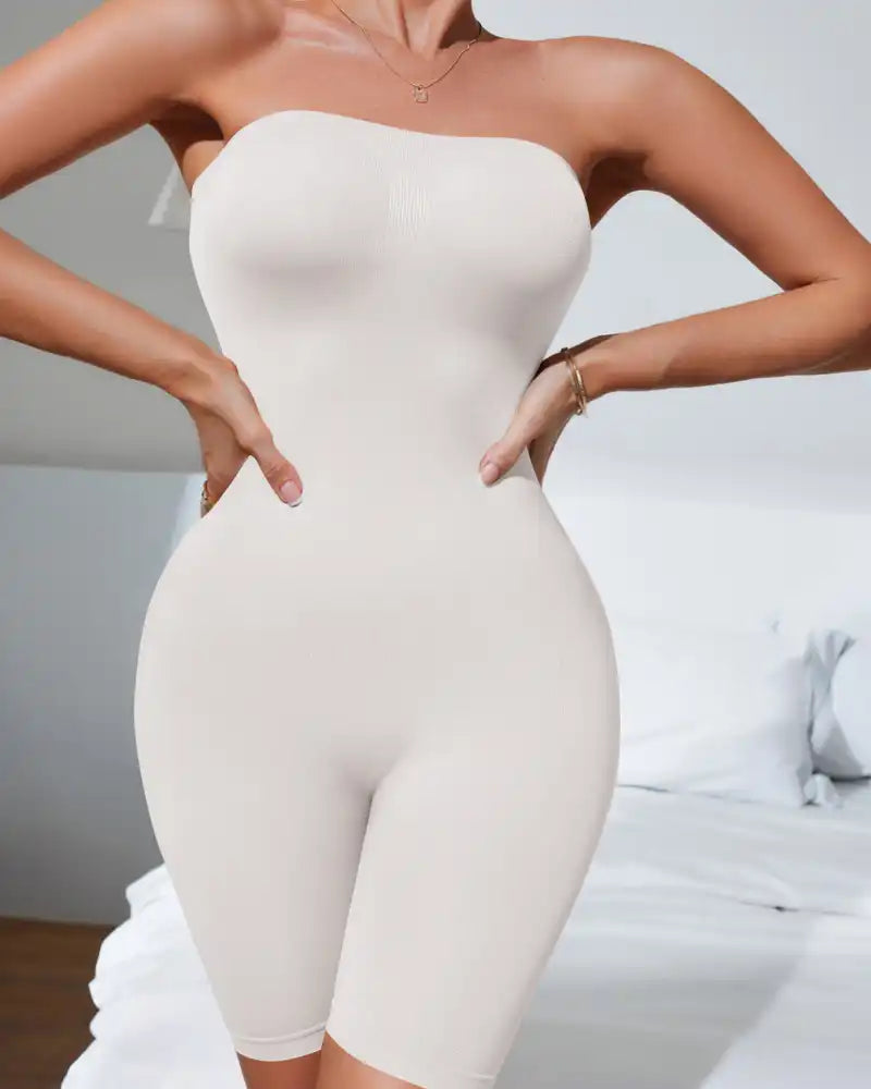 +$5 BOGO FREE!🔥Strapless Tummy Control Shapewear Bodysuit - Mid-Thigh Coverage