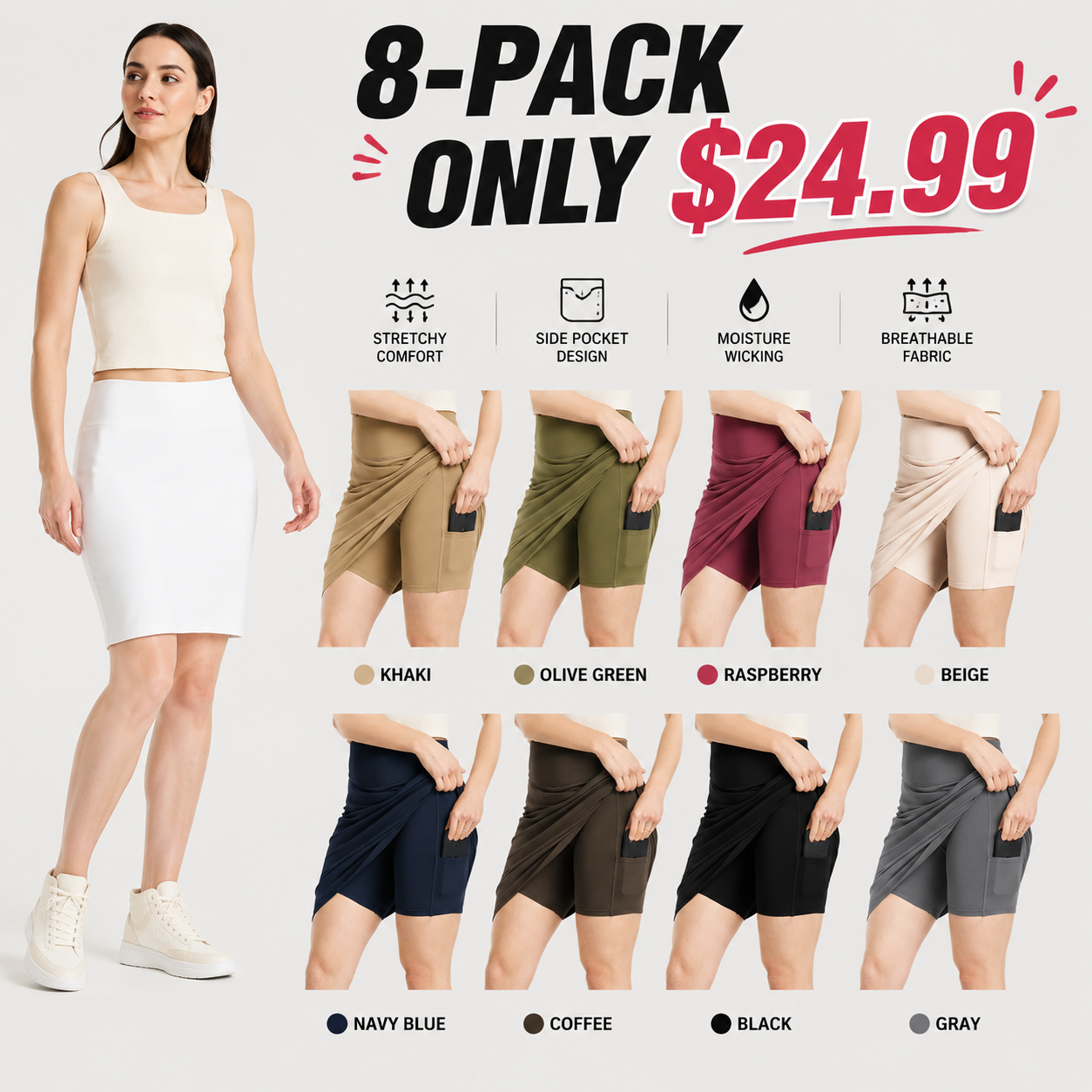 Women's 20-Inch Golf Skort (Knee-Length)