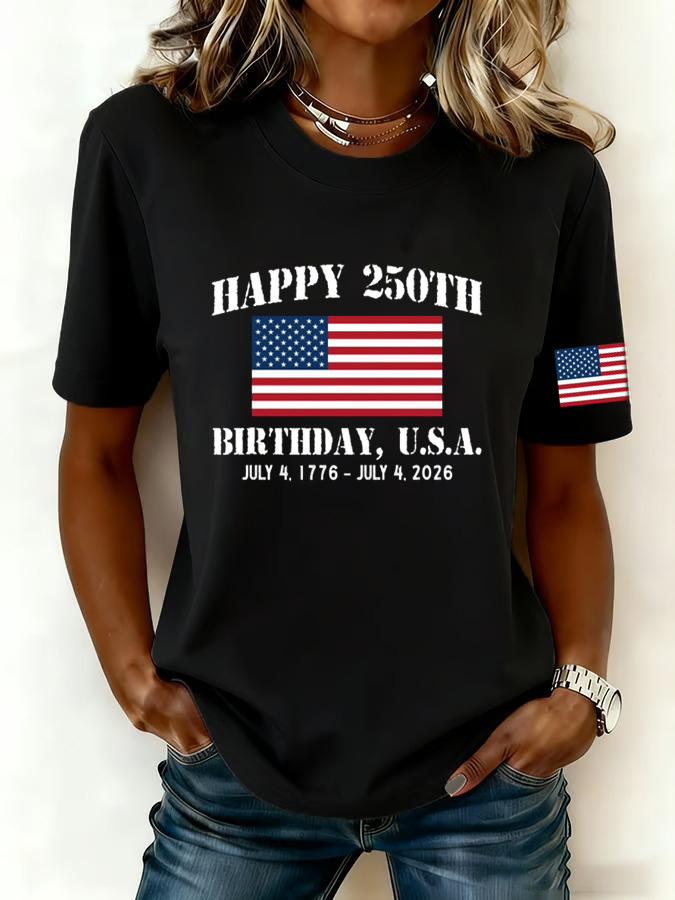 Women'S American Flag Printed Casual T-Shirt