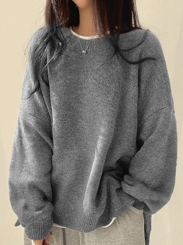 Women's Drop Shoulder Split Hem Sweater
