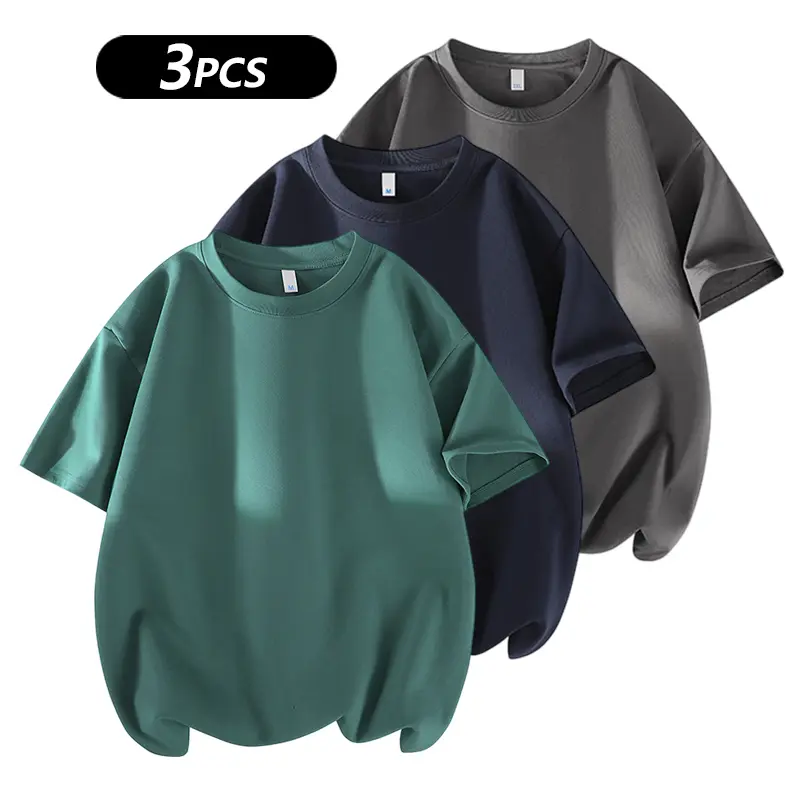 Men's 3PCS 100% cotton Crew Neck T-Shirts Set - Soft Loose Fit Navy Gray Black Tees for Casual Daily Wear