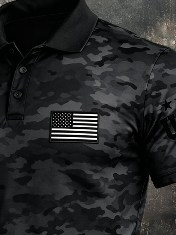 Men's Retro Patriot Color Block Polo Collar Short Sleeve