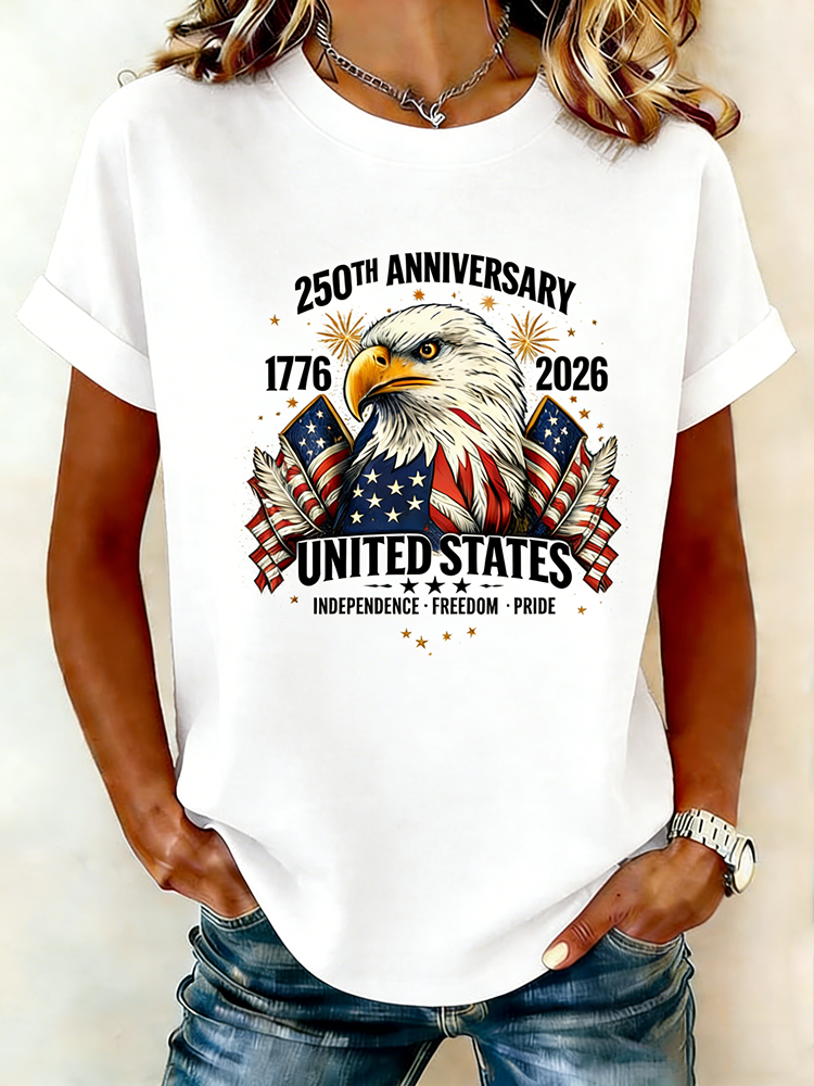 250th Anniversary Bald Eagle Printed Patriotic Independence Freedom Proud T-shirt