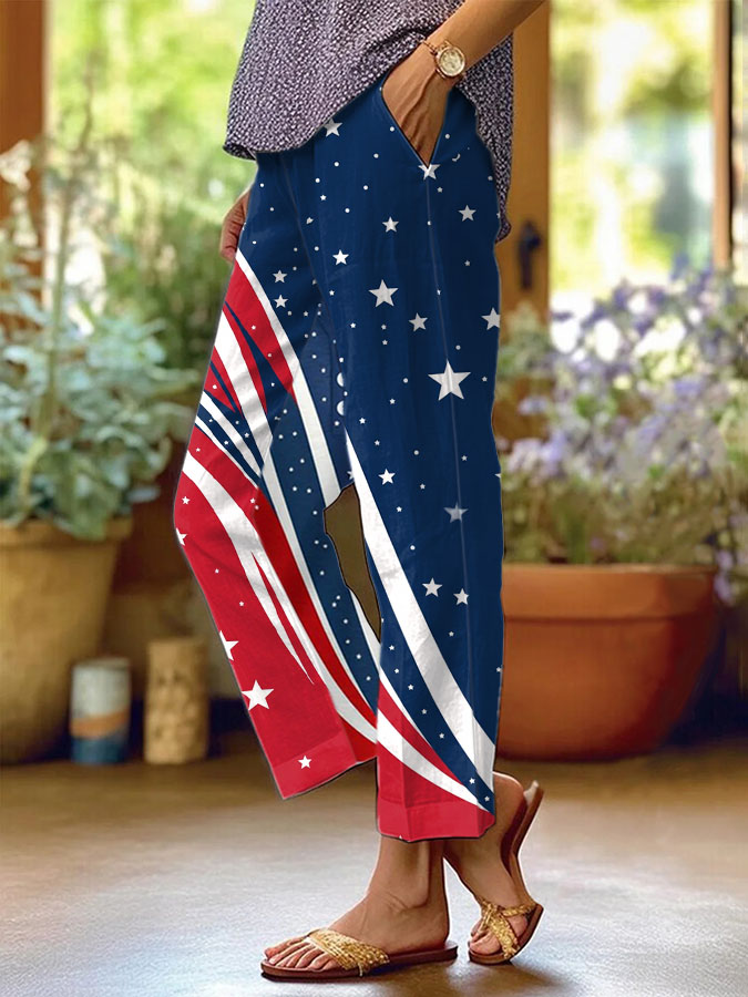 Women's 250th Anniversary Printed Casual Cotton Linen Trousers