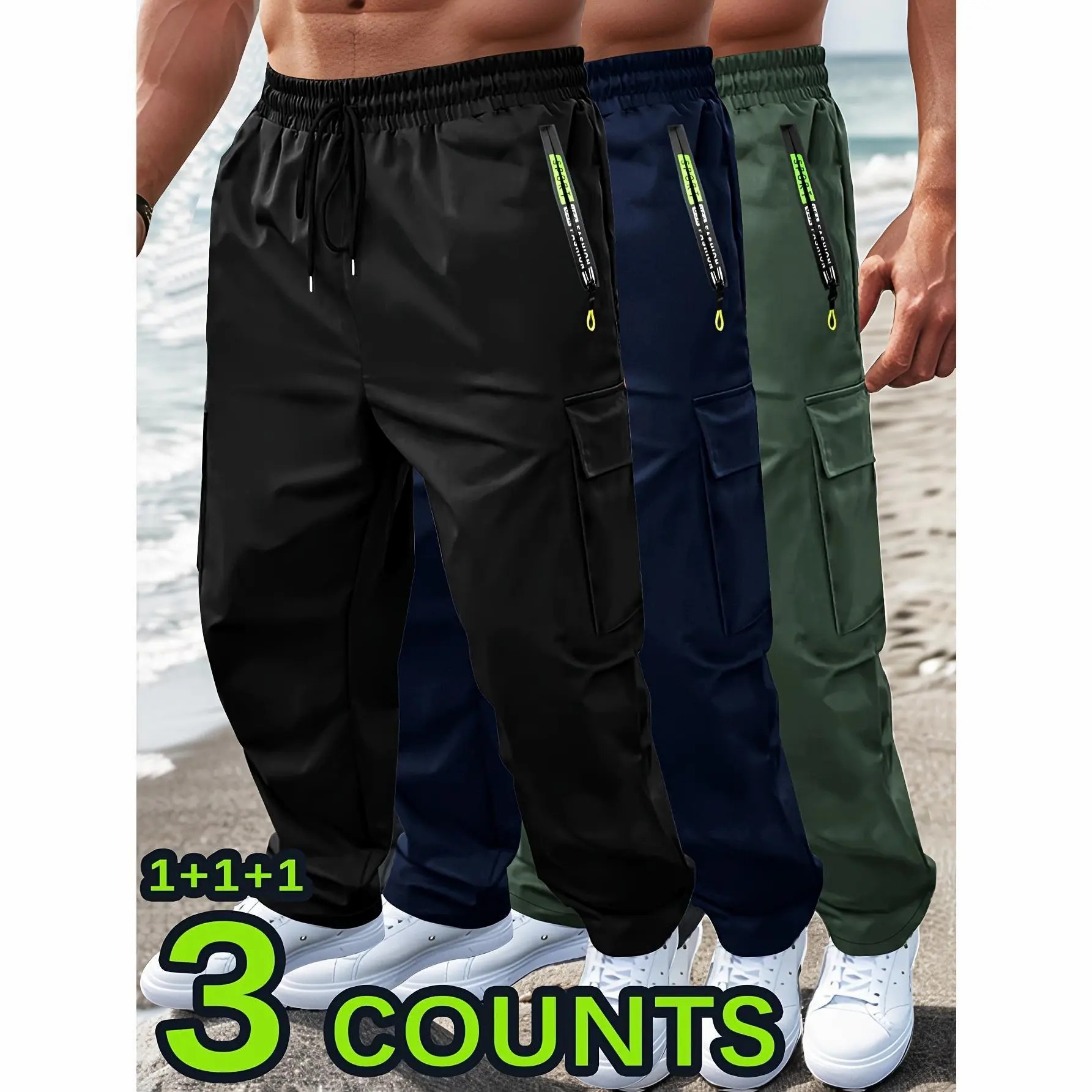 Men's Big & Tall Loose Cargo Pants – Elastic Drawstring Waist, Multi-Pocket, Breathable Streetwear Trousers
