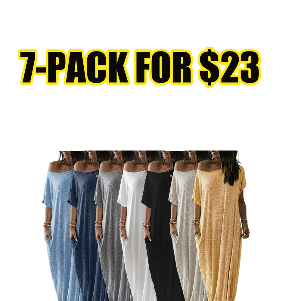 Solid Batwing Lounge Dress – Comfy Short Sleeve Relaxed Homewear & Sleep Dress