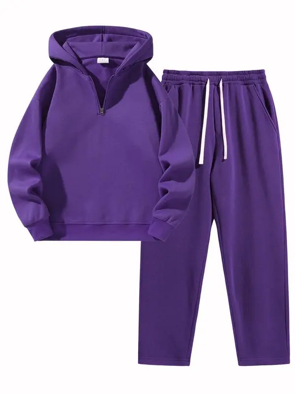 Fit Casual Drop Shoulder Half Zip Hoodie