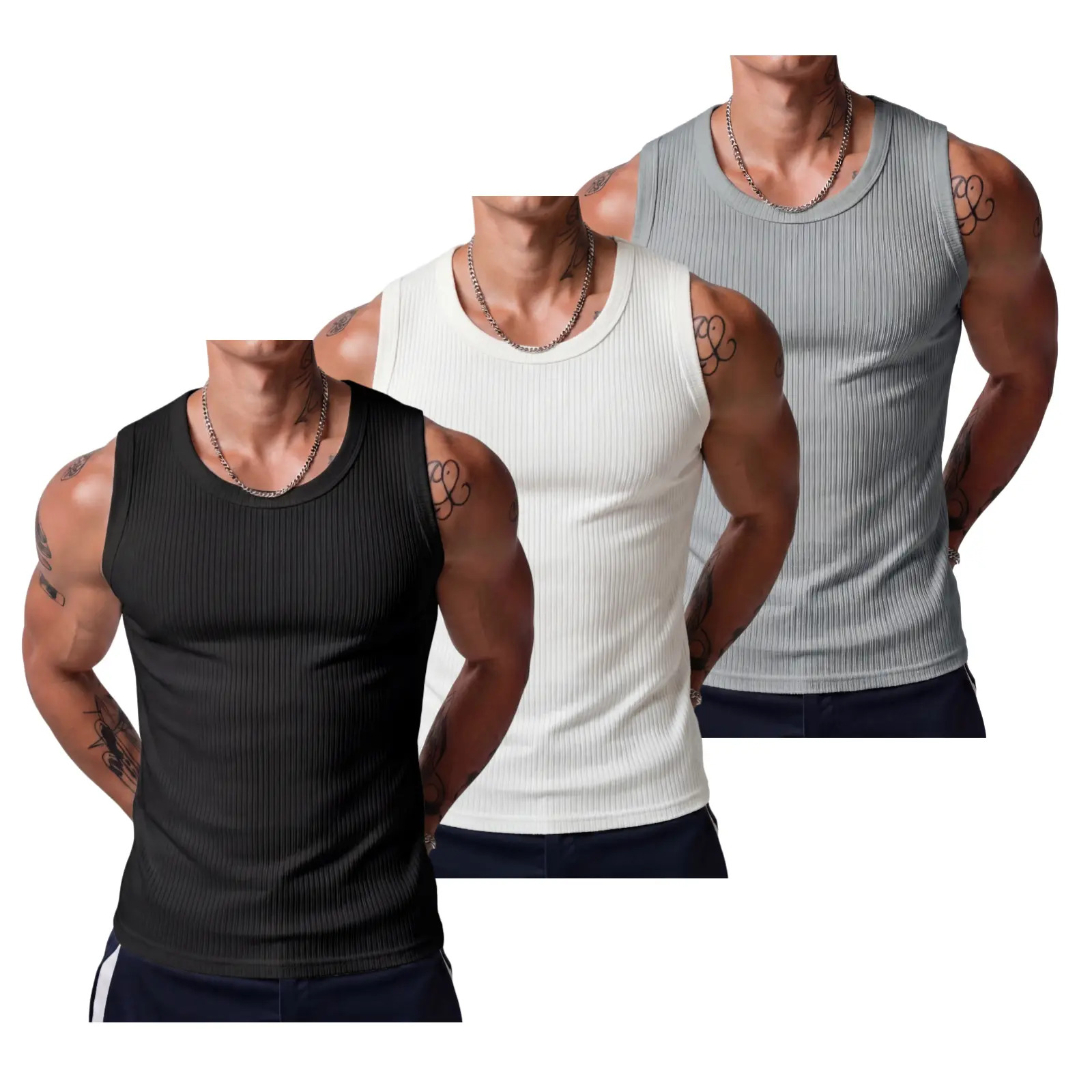 Men's Wide-Strap Ribbed Tank Top — High-Stretch, Breathable Muscle Vest