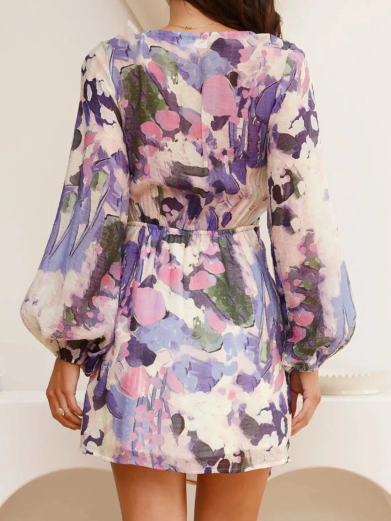 Surplice Long Sleeve Tie Waist Dress