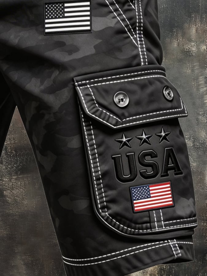 Men's Retro Color Block Patriot Pocket Cargo Shorts