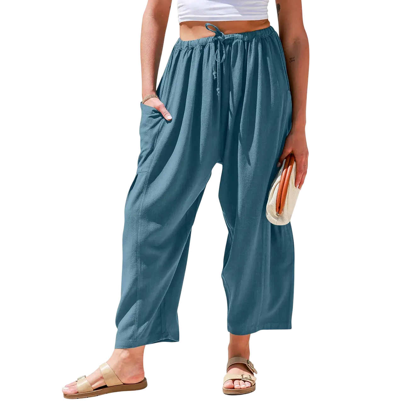 Womens Linen Blend Wide Leg Pants Oversize Casual Loose Fit Beach Palazzo