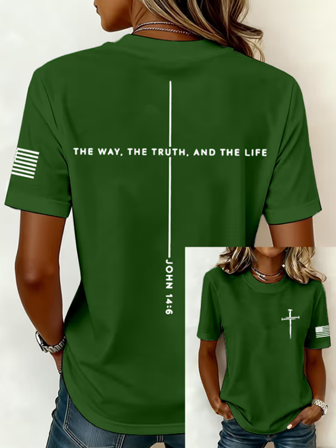 Women'S Casual Faith Printed Cross Short Sleeved T-Shirt