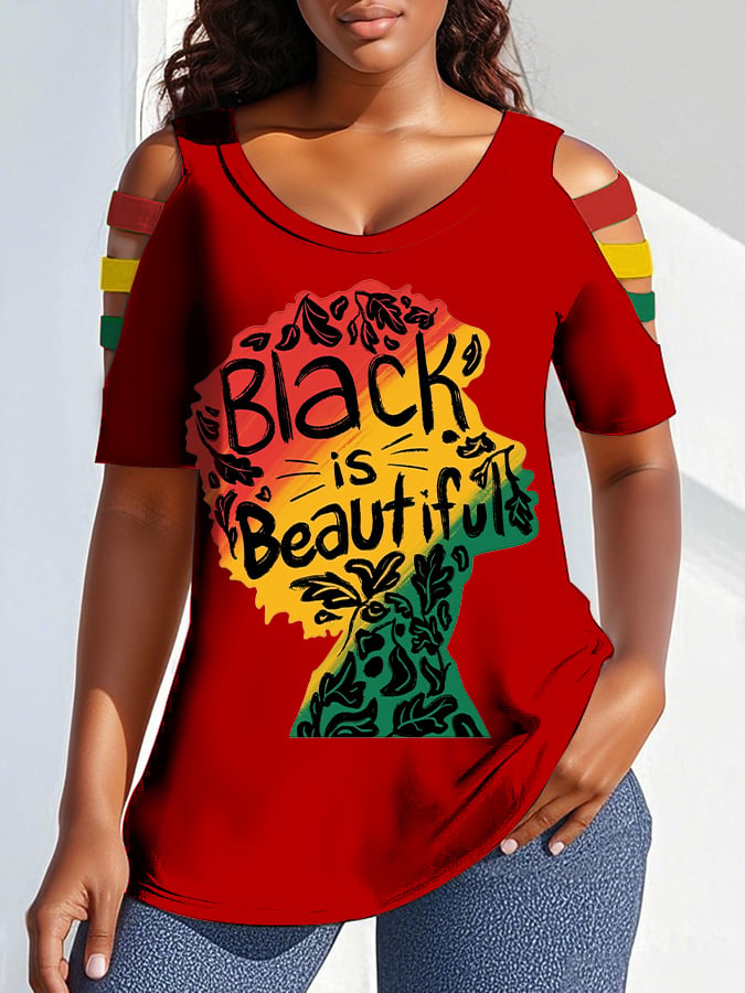 ✊🏾Black-Owned✊🏾Women's Juneteenth Black is Beautiful Print Short Sleeve T-Shirt
