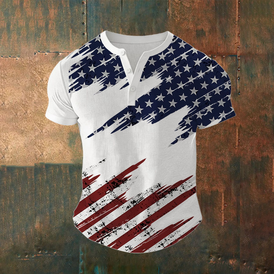 Men'S Retro American Flag Printed Casual Top