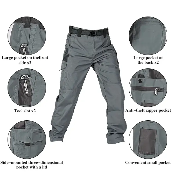Men's Solid Color Tactical Work Pants,230g/m² new fabric，with Multiple Pockets and Zipper Closures