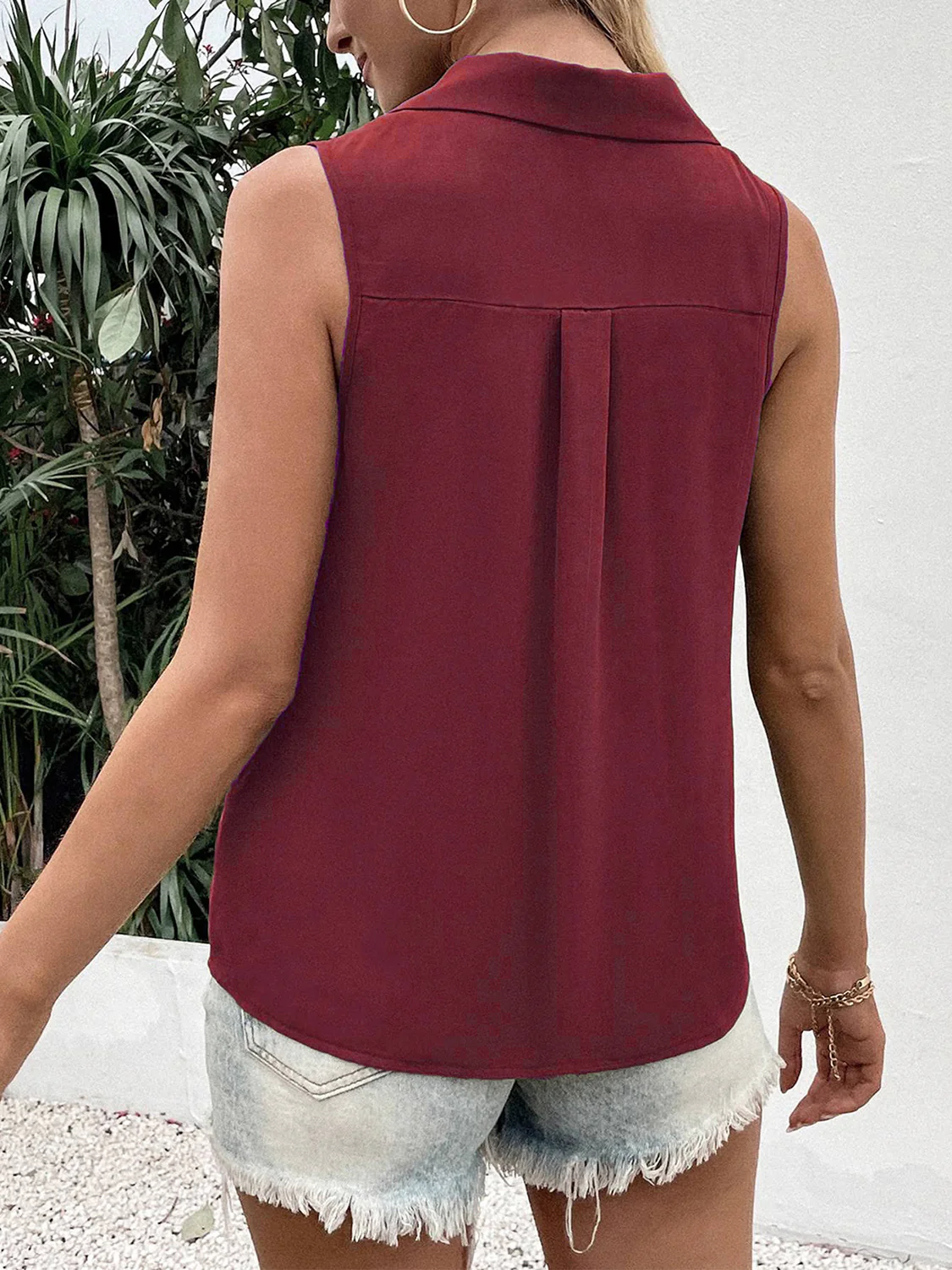 Rise & Shine Full Size Johnny Collar Button Up Tank