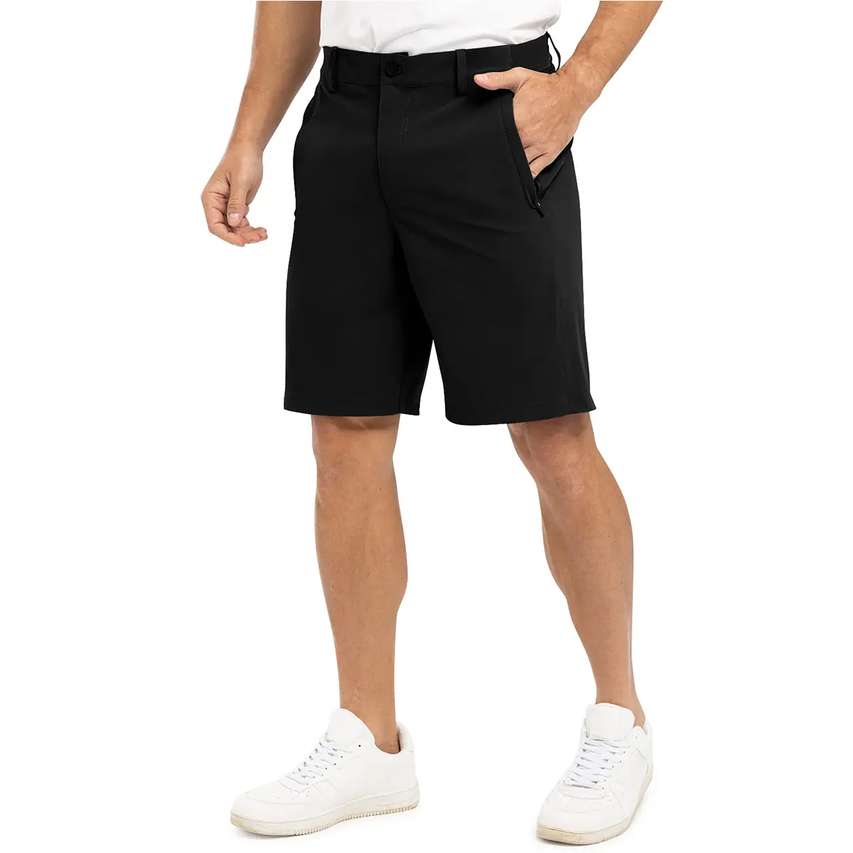 Men's 4-Way Stretch Shorts Quick Dry Casual Work Golf Pants Lightweight Breathable Zip Pockets Pants Summer Outdoor Bottoms