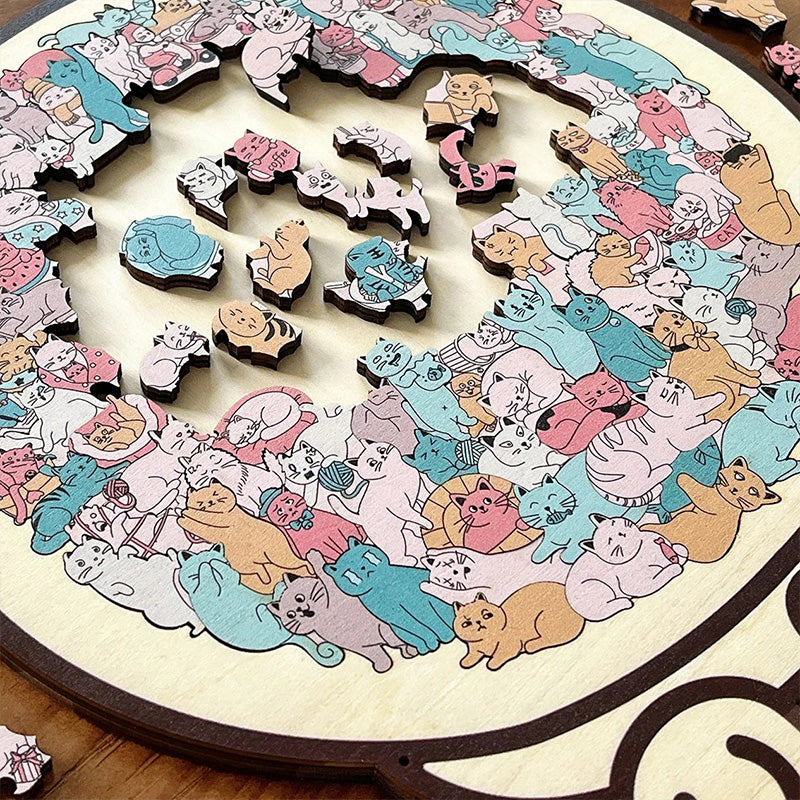 Morandi-Colored Cat/Dog Shaped Wooden Jigsaw Puzzle