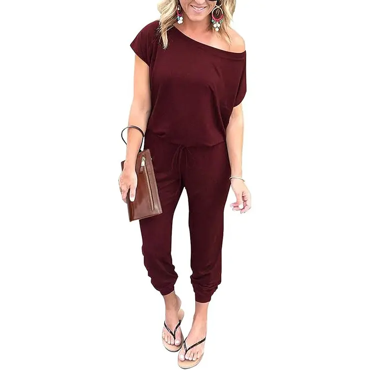 Women's Jumpsuit Plus Size S-5XL Off-Shoulder Elastic Waist Stretchy Loose Minimalist Comfy Clothes Casual Outdoor Lightweight Romper - Fabric - Womenswear Pants Style romper