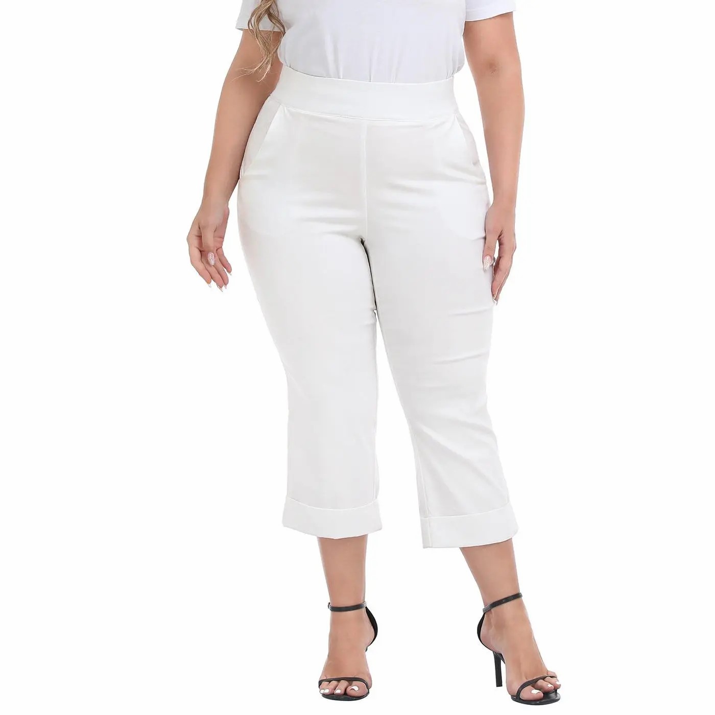 Women’s Plus Size Pull-On Tummy Control Capri Pants – Lightweight Everyday Comfort