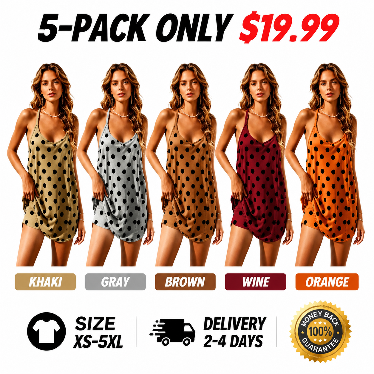 Women's Polka Dot Tennis Skirt — Built-in Shorts