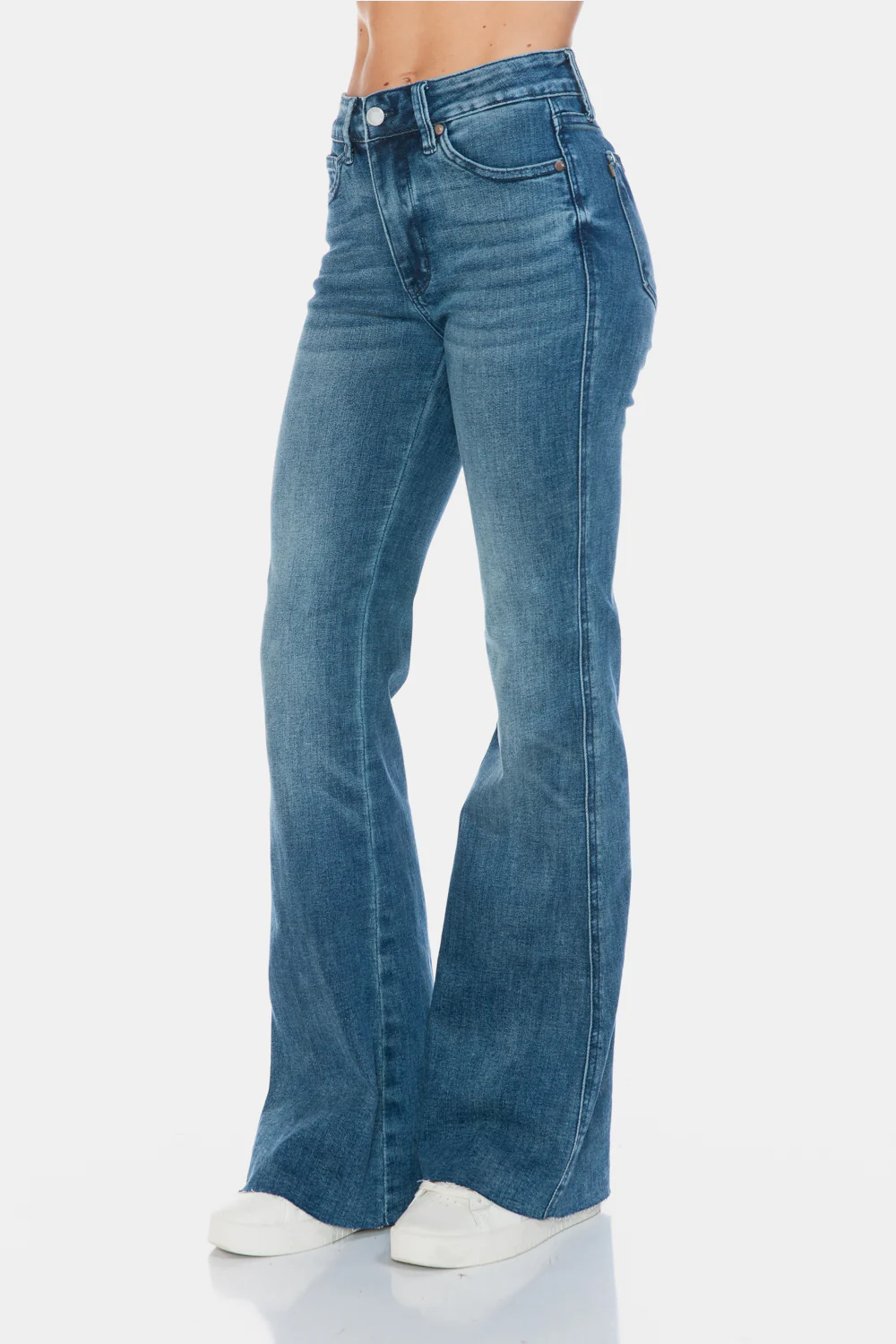 Blue Full Size Tummy Control Cut Hem Flare Jeans