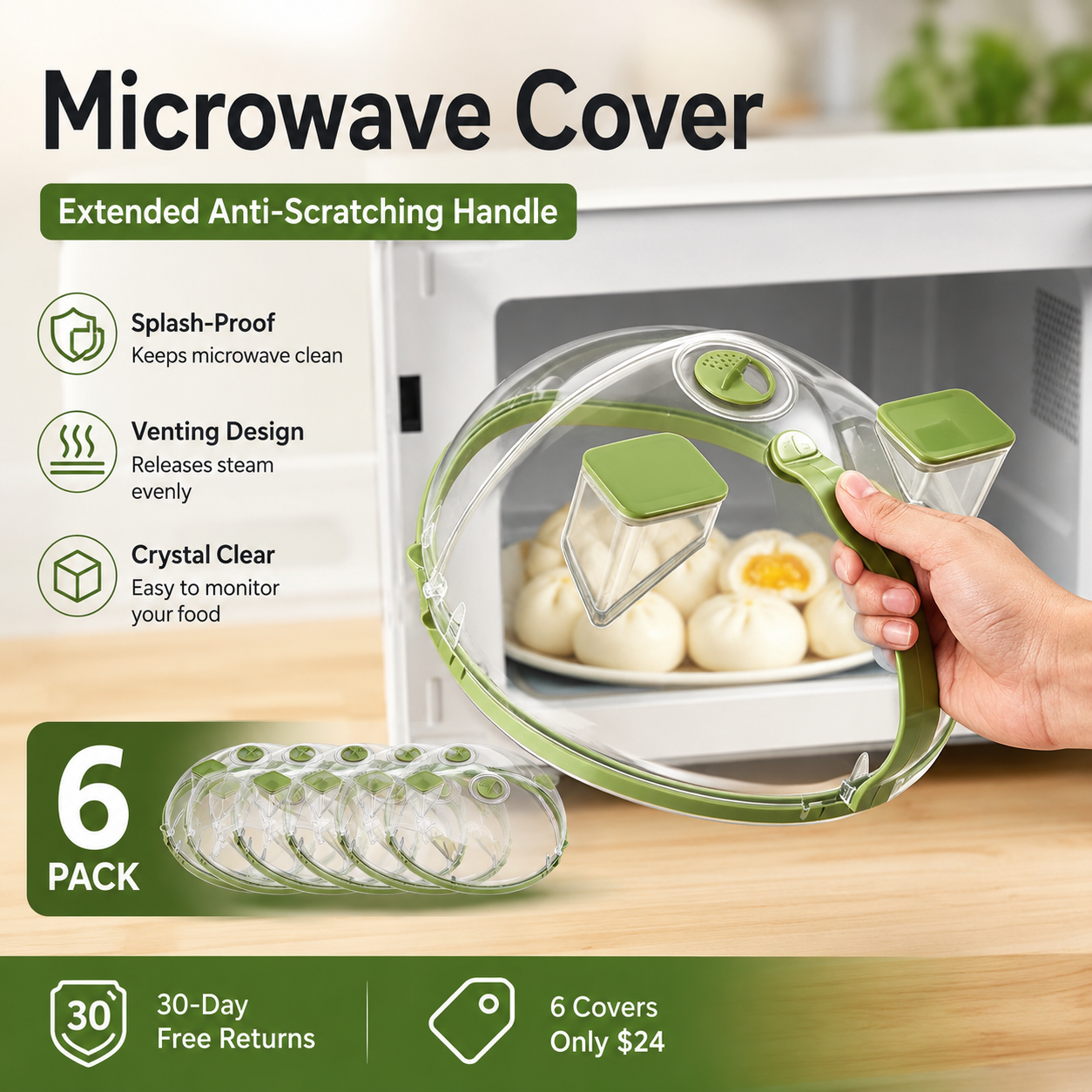 pgraded Foldable Microwave Splatter Cover with Dual Water Steamer-6 pack
