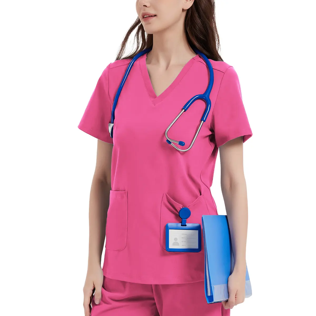 Women's Yoga-Style Medical Top — V-Neck, Double Pockets, Soft, Comfortable, and High-Stretch
