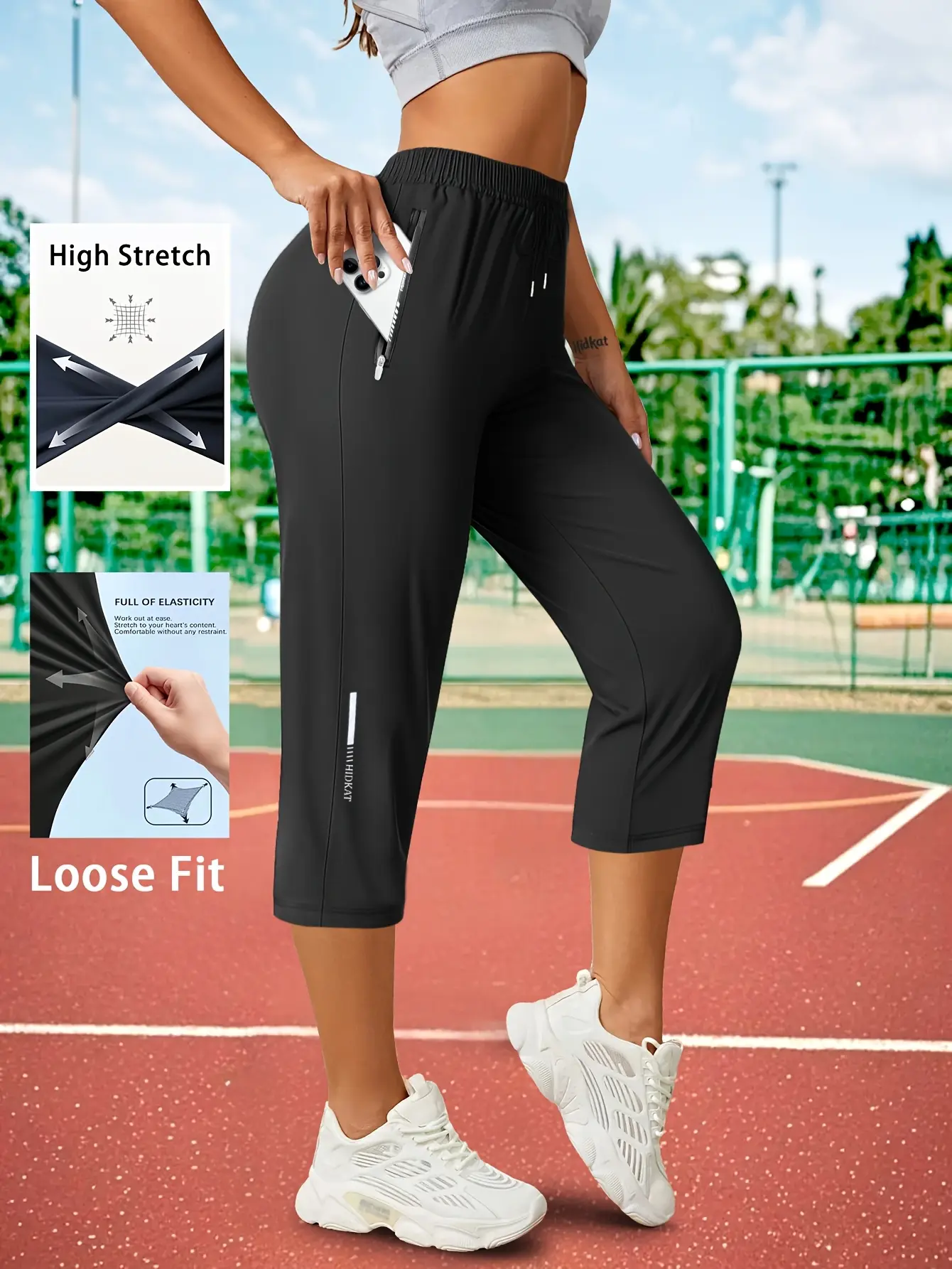 Women's Capris Pants - Loose Fit, Summer Drawstring Waist, Zippered Pockets