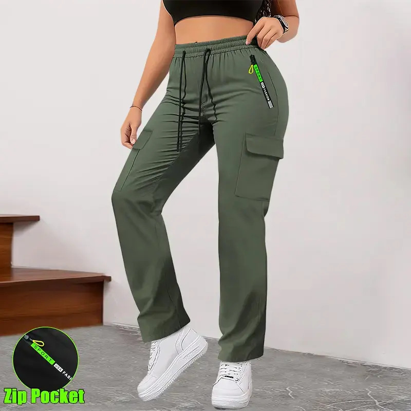 Women's Multi-Pocket Cargo Pants – Lightweight Straight-Leg Casual Trousers
