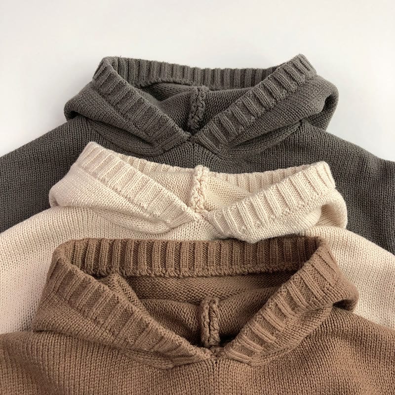 Toddler Solid Color Hooded Knitted Pocket Sweater