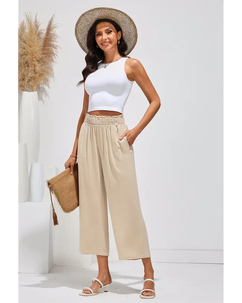 Women's Linen Cropped Wide-Leg Pants