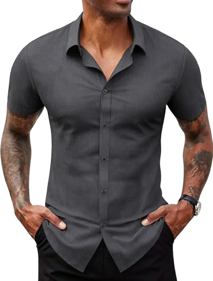 Men's Stretch Dress Shirt — Short-Sleeve Slim-Fit Business Casual Button-Down (Athletic Fit)