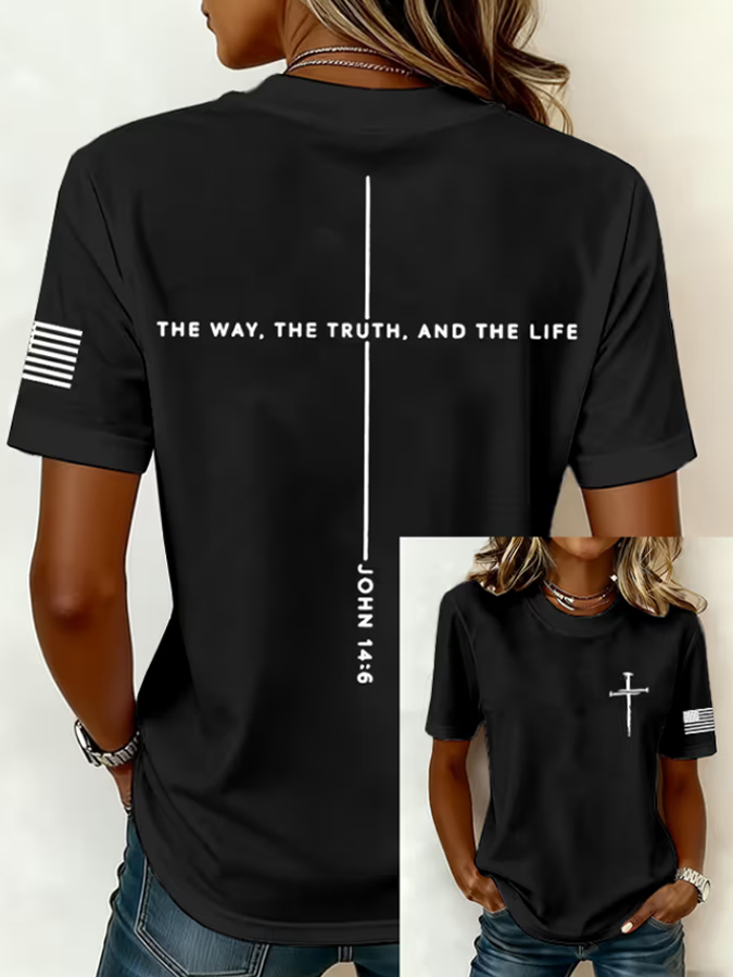 Women'S Casual Faith Printed Cross Short Sleeved T-Shirt