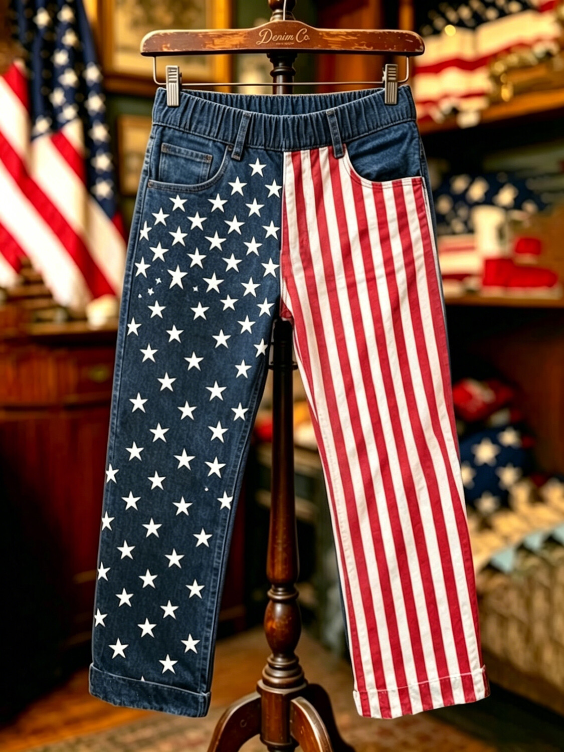 Women's Independence Day American Flag Paint Art Print Casual Pants