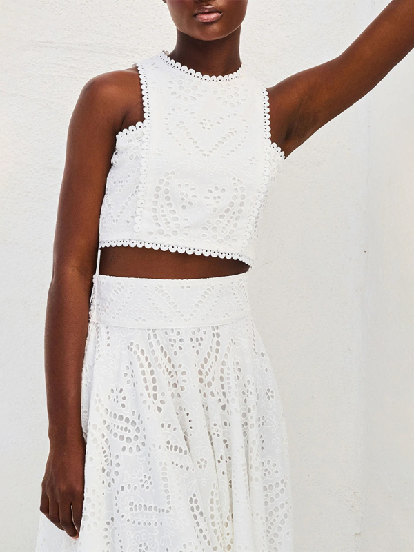 Sleeveless Elegant Lace Two-Piece Maxi Skirt Set