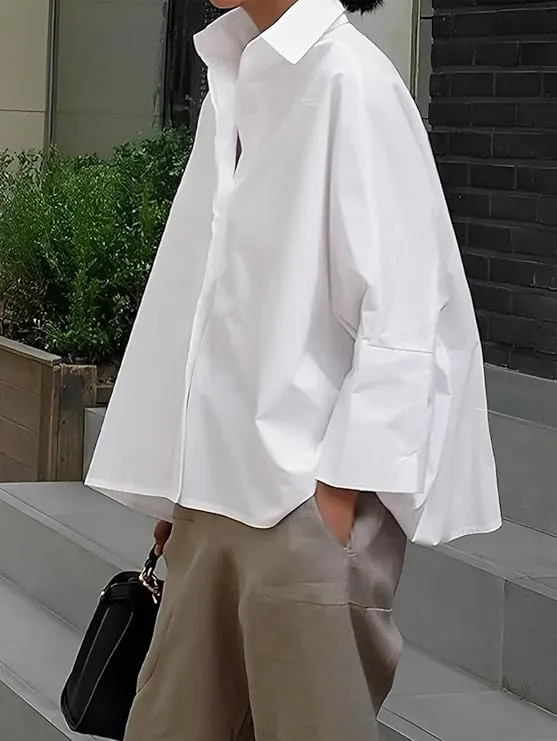 Womens Cotton Button Down Shirt Casual 3/4 Sleeve Loose Fit