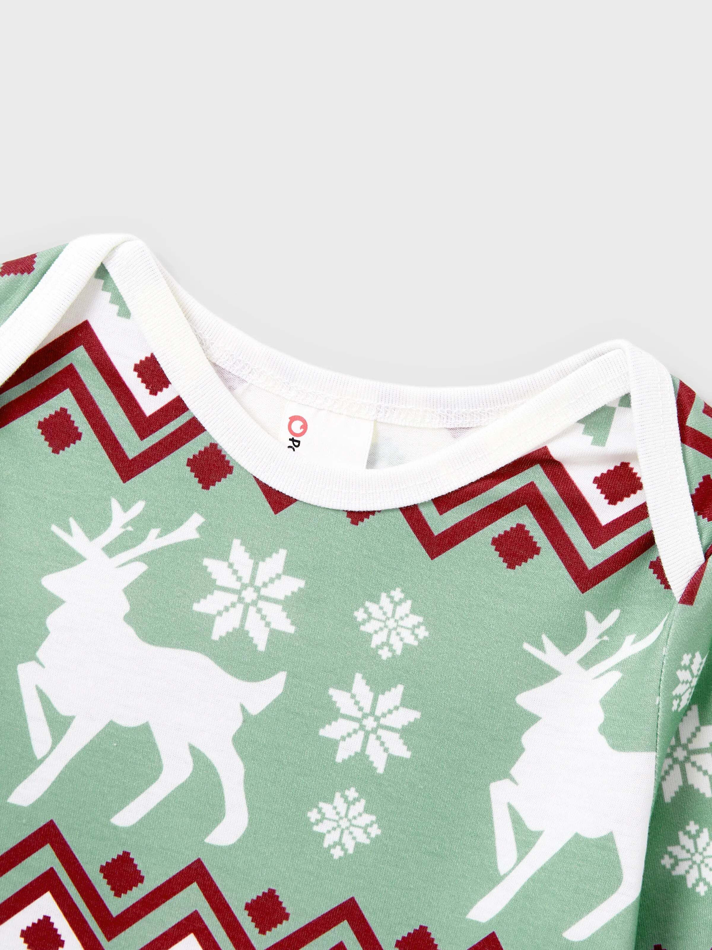 Christmas Matching Family Pajamas Set Christmas Spirit and Snowflake Print PJS with Christmas Socks Pale Green
