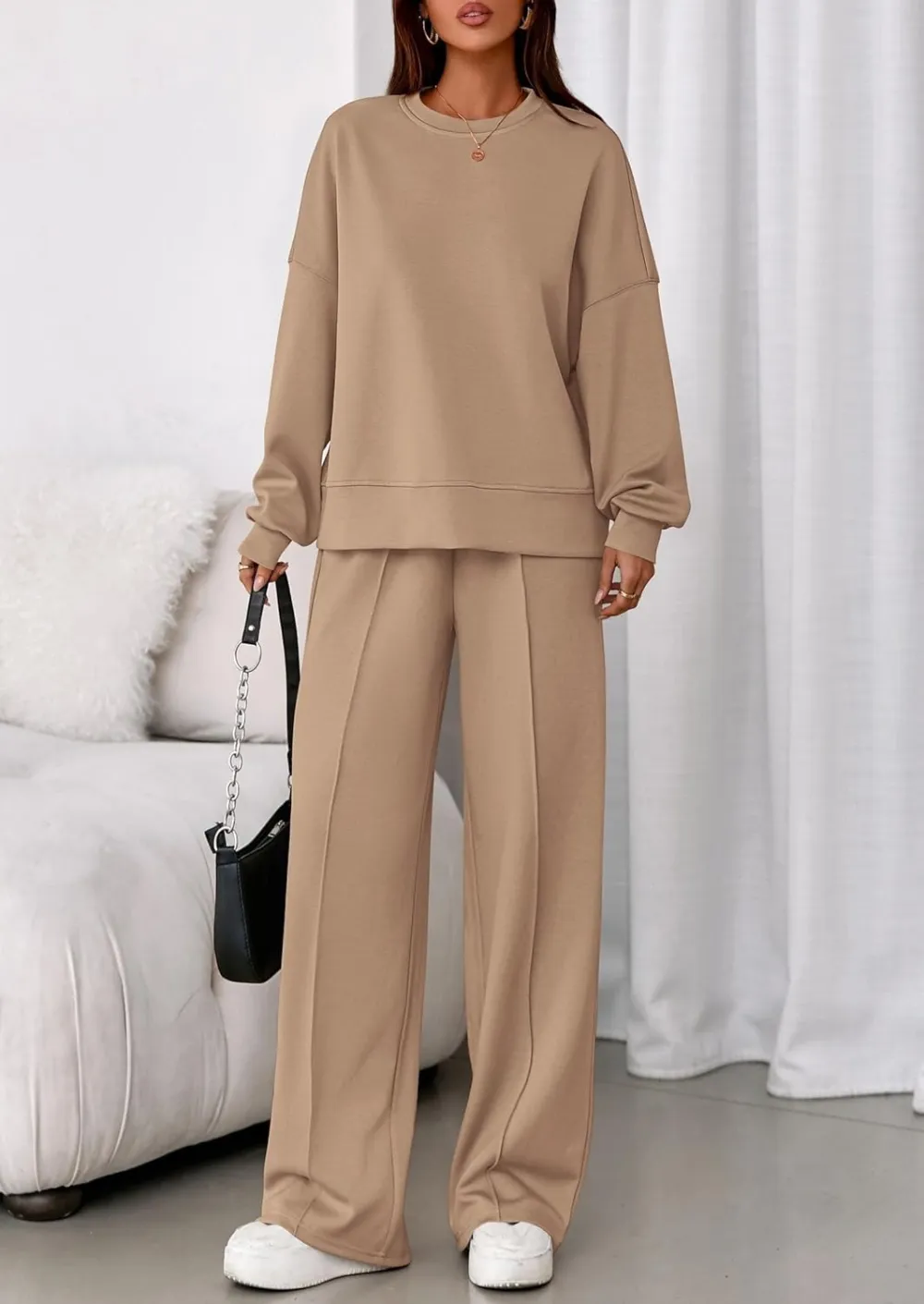 2 Piece Sets For Women Fall Trendy Long Sleeve Sweatshirt Wide Leg Pants Loungewear