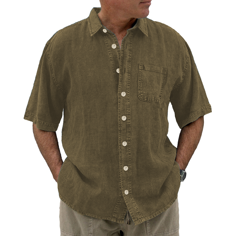8-Pack Men's vintage cotton linen pocket short-sleeved shirt