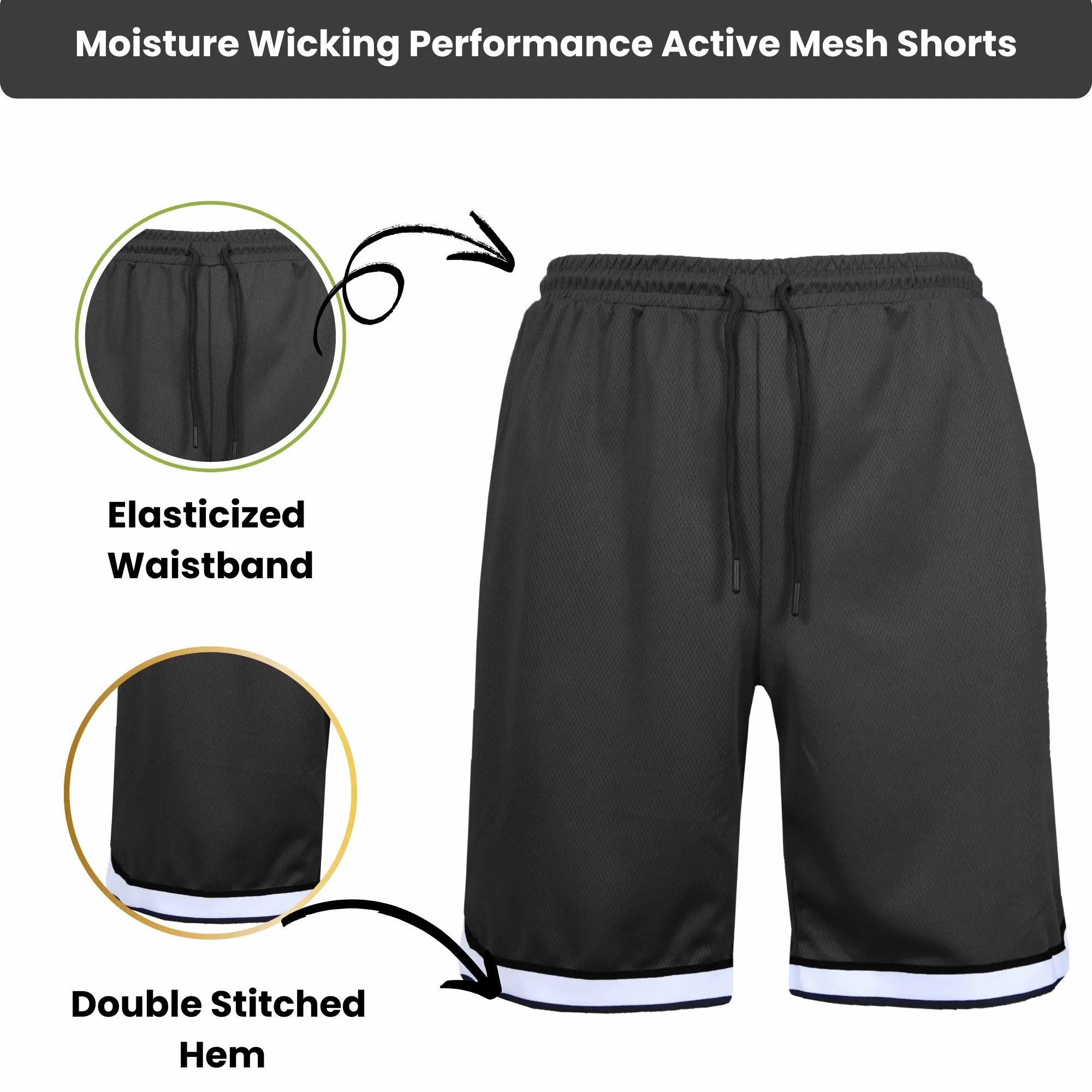 Men's Premium Active Moisture Wicking Workout Mesh Shorts With Trim Summer Outdoor Bottoms