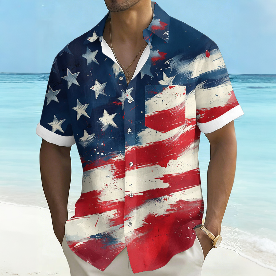 Men'S Hawaiian Vacation Printed Casual Short Sleeved Shirt (Including Pockets)