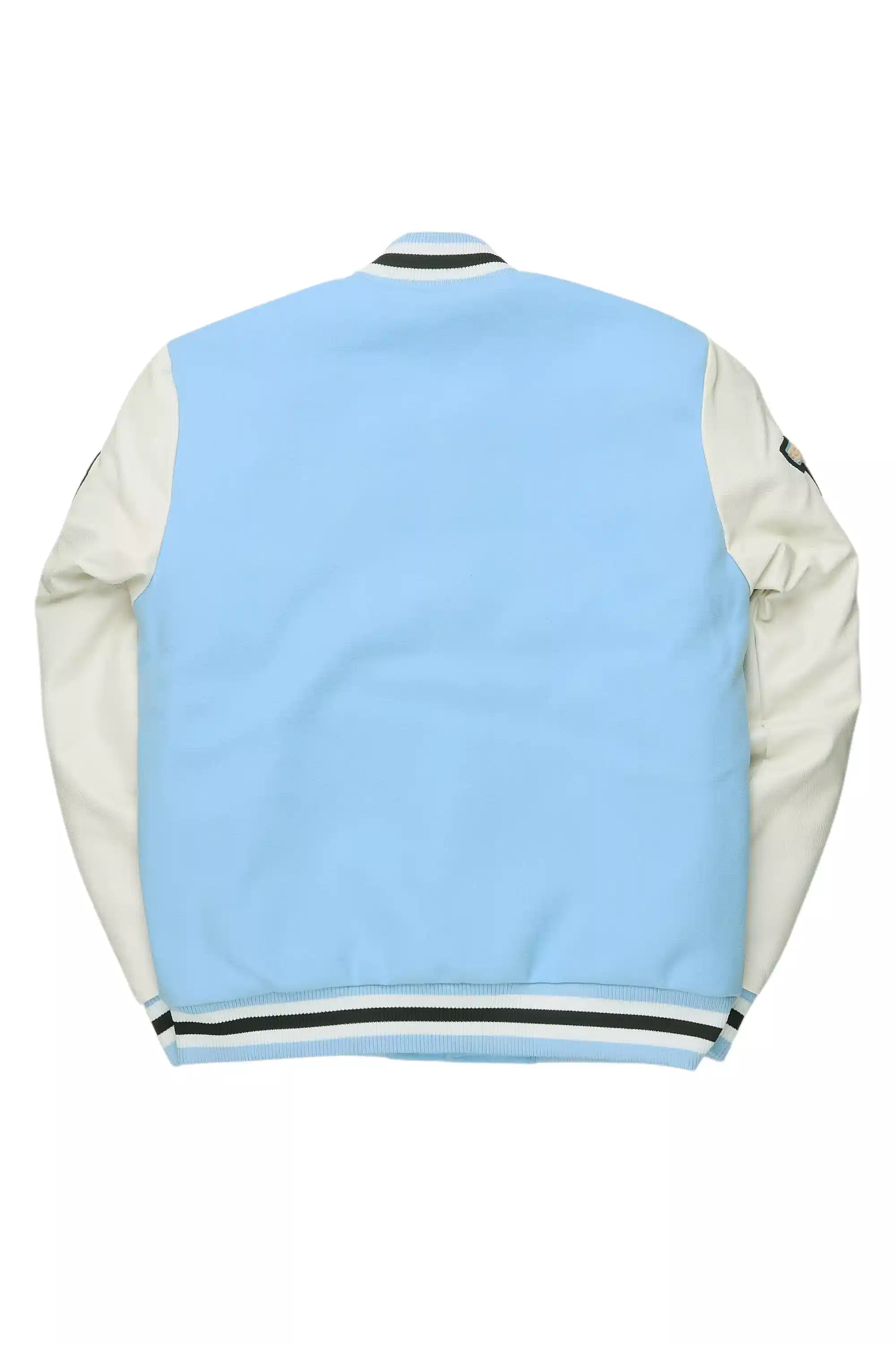 Adrienne Baby Blue Oversized Varsity Jacket