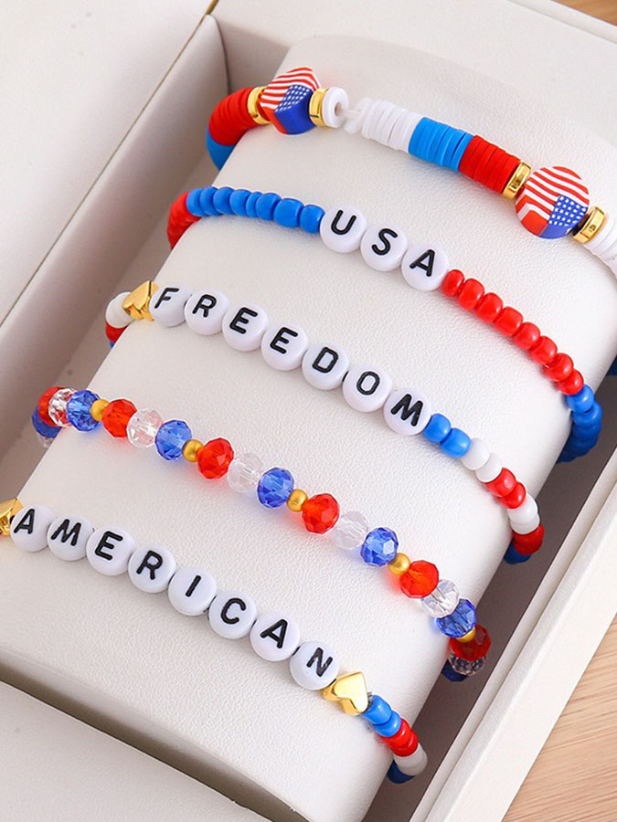 Unisex American Independence Day 250Th Anniversary Commemorative Soft Ceramic Stackable Bracelet Jewelry