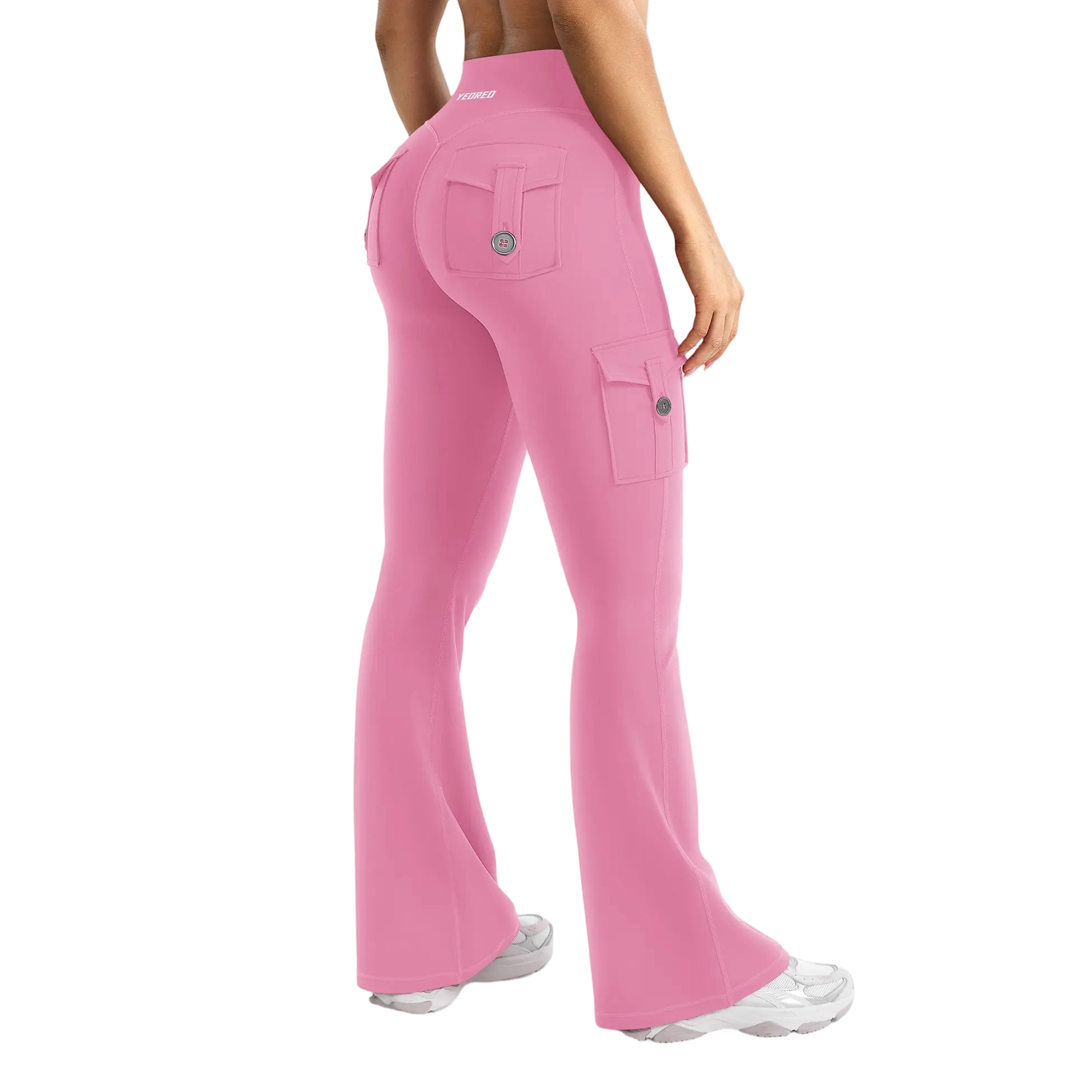 Women's Workout Flare Leggings with Pockets Hidden Scrunch High Waisted Cargo Gym Yoga