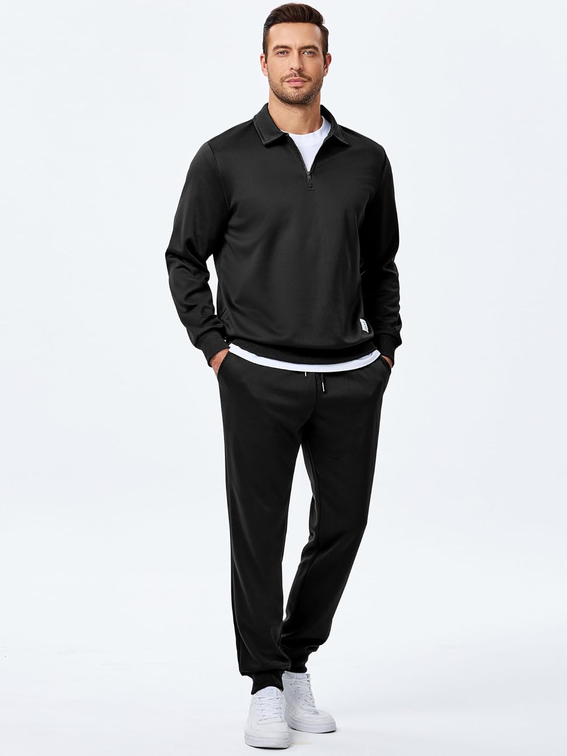 Men's Track Suits 2 Piece Outfits Quarter Zipper Polo Shirt Tracksuit & Joggers Sweatpants Sweatsuit Sets