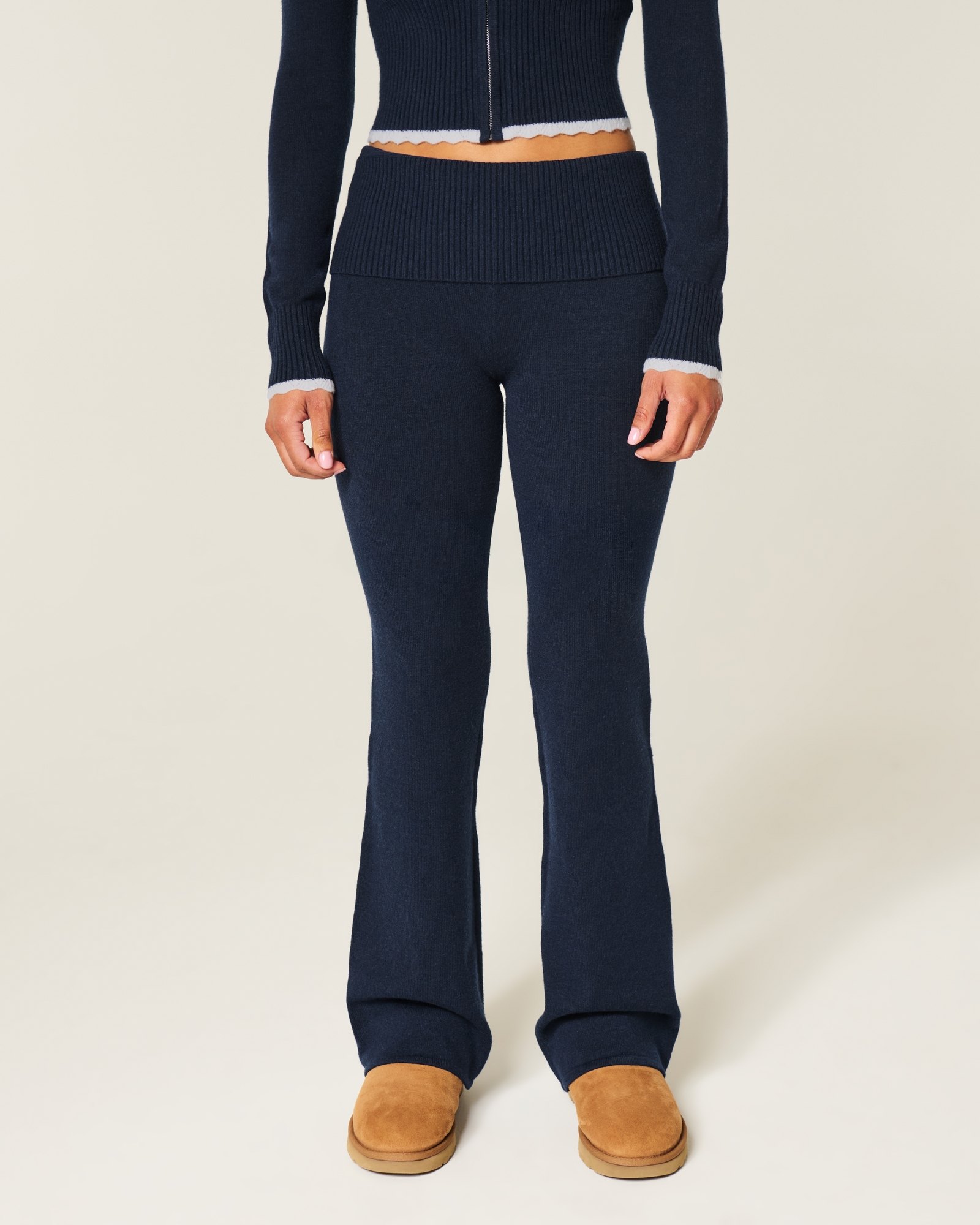 Gilly Hicks Sweater-Knit Foldover Waist Boot Pants