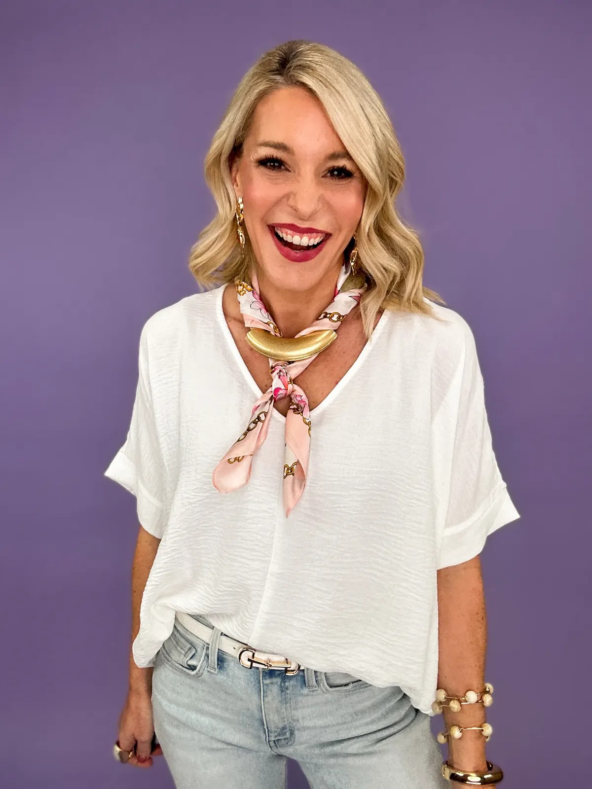 Women’s Textured V-Neck Loose-Fit Blouse