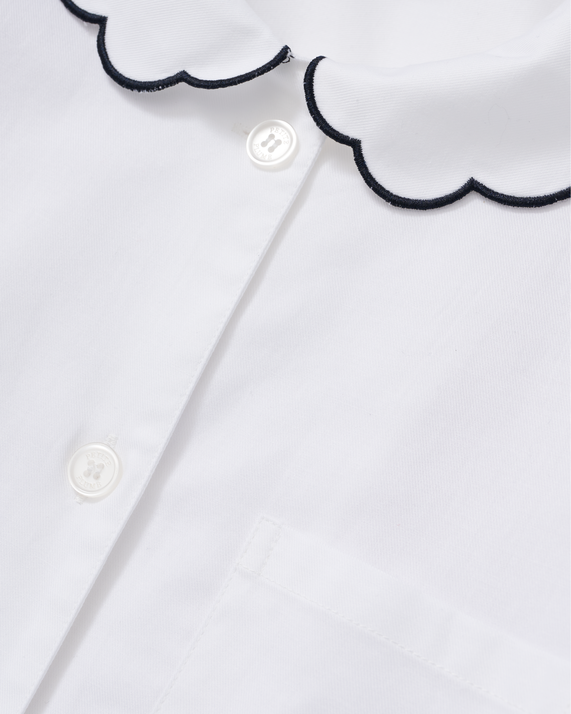 Kid's Twill Colette Pajama Set in White with Navy Piping